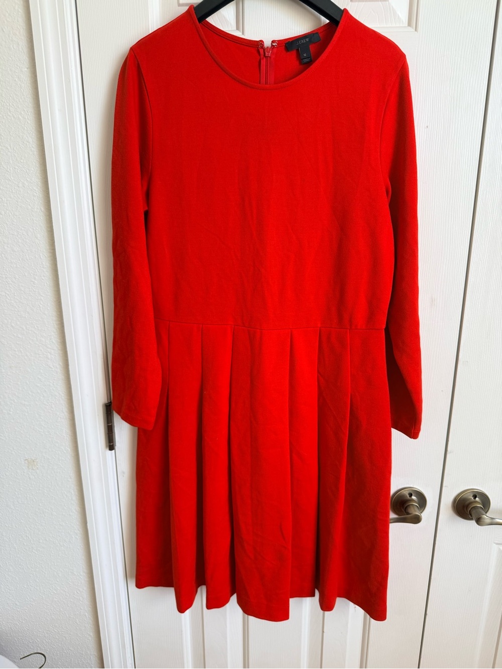J. Crew Red Long-Sleeve Pleated Skater Dress